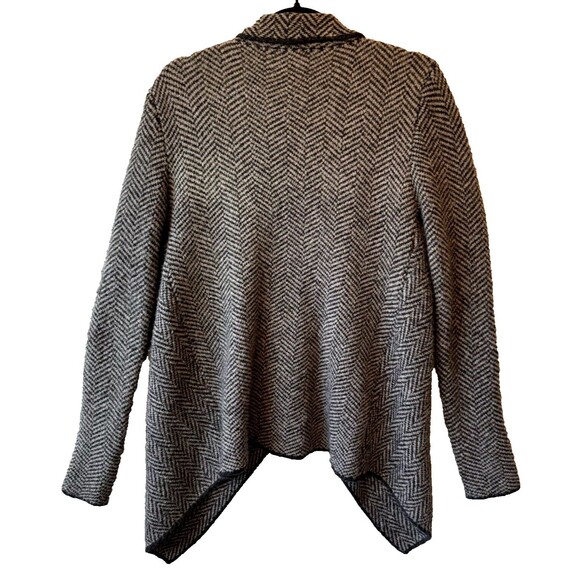 ZARA Sweater Cardigan Small Herringbone Dark Brown Black‎ Open Front Black Trim - Picture 4 of 9